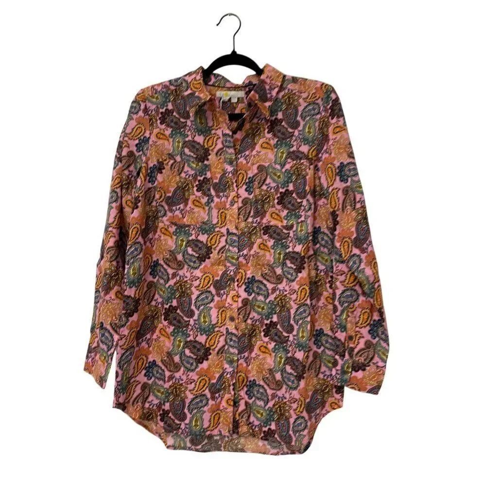 Boden Womens Button Blouse Top UK 8L US 4L Multicolor Paisley Linen Shirt NWT